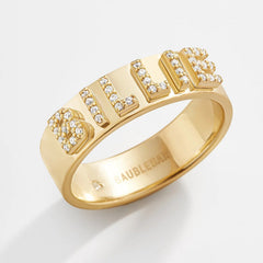 14K Gold Custom Block Ring - 14K Gold. Pavé Cubic Zirconia Stones